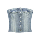 Poshoot Tiago Strapless Denim Crop Top