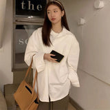 Poshoot Oversized Korean Whiet Shirts for Women 2025 Spring Turn Down Collar Blouse Woman Long Sleeve Casual Office Ladies Shirt