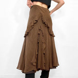 Poshoot-Vintage Asymmetrical Brown Boho Long Skirt