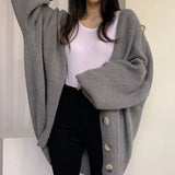 Poshoot Oversized Knit Cardigan for Women 2024 Korean Fashion Long Sleeve Sweater Woman Chic Single Breasted Loose Cardigan Coat