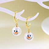 Poshoot Fashion Christmas White Snowman Pearl Drop Earrings for Women Cute Rhinestone Snowflake Earring Jewelry New Year Holiday Gifts