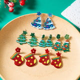 Poshoot Classic Green Christmas Tree Acrylic Printed Earrings for Women Cartoon Pattern Red Star Gloves Drop Earring Xmas Jewelry Gifts