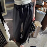 Poshoot 2025 Spring Summer Ice Silk Satin Pants Women Wide Leg High Waist Casual Suit Pants Woman Korean Lace Up Loose Trousers Female