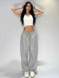 Poshoot Casual Gray Sweatpants Women Wide Leg Black Joggers Classic Baggy Streetwear Female Oversized Sports Trousers All-match