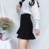 Poshoot Elegant Black Mermaid Short Skirt Women 2024 Summer High Waist Mini Skirts Woman Ruffles Office A Line Skirts Ladies