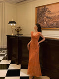 Poshoot Classy A line V neckline Orange Chiffon Long Prom Dresses Birthday Outfits Evening Gown SD1011