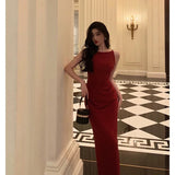 Poshoot Sexy Sheath Jewel Neckline Red Long Prom Dresses Birthday Outfits Evening Gown SD1012