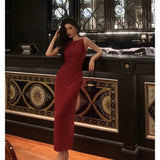 Poshoot Sexy Sheath Jewel Neckline Red Long Prom Dresses Birthday Outfits Evening Gown SD1012