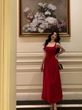 Poshoot Classy A Line Spaghetti Straps Red Prom Dresses Birthday Outfits Evening Gown SD1026