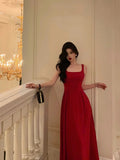 Poshoot Classy A Line Spaghetti Straps Red Prom Dresses Birthday Outfits Evening Gown SD1026