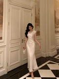 Poshoot Classy Sheath V Neckline Ivory Satin Prom Dresses Birthday Outfits Evening Gown SD1027