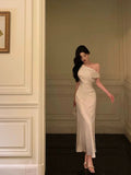 Poshoot Sexy French Sheath One Shoulder White Prom Dresses Birthday Outfits Evening Gown SD1045