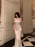 Poshoot Sexy French Sheath One Shoulder White Prom Dresses Birthday Outfits Evening Gown SD1045