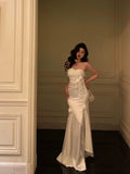 Poshoot Gorgeous Sheath Strapless White Date Night Dress Long Prom Dresses Birthday Outfits SD1059