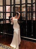 Poshoot Gorgeous Sheath Strapless White Date Night Dress Long Prom Dresses Birthday Outfits SD1059