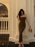 Poshoot Gorgeous Sheath Strapless Date Night Dress Brown Prom Dresses Birthday Outfits SD778