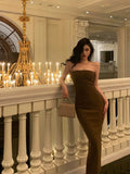 Poshoot Gorgeous Sheath Strapless Date Night Dress Brown Prom Dresses Birthday Outfits SD778