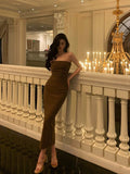 Poshoot Gorgeous Sheath Strapless Date Night Dress Brown Prom Dresses Birthday Outfits SD778