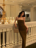 Poshoot Gorgeous Sheath Strapless Date Night Dress Brown Prom Dresses Birthday Outfits SD778