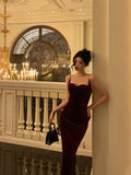 Poshoot Gorgeous Sheath Spaghetti Straps Velvet Date Night Dress Red Prom Dresses Birthday Outfits SD780