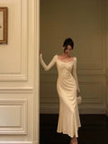 Poshoot Pretty A Line Square Neckline Long Sleeves Ivory Prom Dresses Birthday Outfits Evening Gown SD806