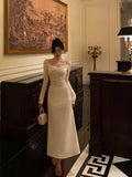 Poshoot Pretty A Line Square Neckline Long Sleeves Ivory Prom Dresses Birthday Outfits Evening Gown SD806