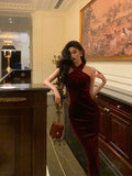 Poshoot Gorgeous Sheath Halter Burgundy Date Night Dress Velvet Prom Dresses Party Dress Birthday Outfits SD814