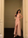 Poshoot Stunning A Line Halter Neckline Long Date Night Dress Pink Prom Dresses Birthday Outfit SD817