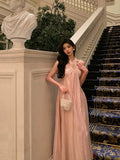 Poshoot Stunning A Line Halter Neckline Long Date Night Dress Pink Prom Dresses Birthday Outfit SD817