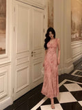 Poshoot Stunning A Line V neckline Long Date Night Dress Pink Prom Dresses Birthday Outfit SD822