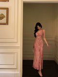 Poshoot Stunning A Line V neckline Long Date Night Dress Pink Prom Dresses Birthday Outfit SD822