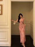 Poshoot Stunning A Line V neckline Long Date Night Dress Pink Prom Dresses Birthday Outfit SD822