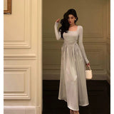 Poshoot Stunning A line Square Neckline Long Sleeves Date Night Dress Prom Dresses Birthday Outfit SD823