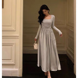 Poshoot Stunning A line Square Neckline Long Sleeves Date Night Dress Prom Dresses Birthday Outfit SD823