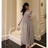 Poshoot Stunning A line Square Neckline Long Sleeves Date Night Dress Prom Dresses Birthday Outfit SD823