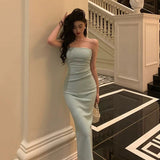 Poshoot Classy Sheath Strapless Sleeveless Mint Green Prom Dresses Birthday Outfits SD841