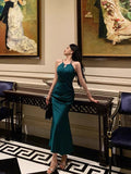 Poshoot Classy Sheath Halter Sleeveless Green Silk Satin Prom Dresses Birthday Outfits SD843