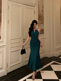 Poshoot Classy Sheath Halter Sleeveless Green Silk Satin Prom Dresses Birthday Outfits SD843