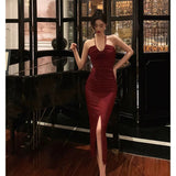 Poshoot Stunning Sheath Halter Date Night Dress Prom Dresses Red Birthday Party Outfit SD855