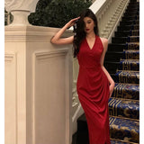 Poshoot Stunning A line V neckline Sleeveless Red Date Night Dress Prom Dresses Birthday Party Outfit SD863