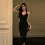 Poshoot Sexy Sheath V Neckline Knee Length Black Prom Dresses Birthday Outfits SD866