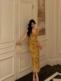 Poshoot Pretty Sheath V Neckline Yellow Floral Date Night Dress Prom Dresses Birthday Party Outfit SD890