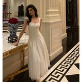 Poshoot Pretty A line Straps White Date Night Dress Tulle Prom Dresses Birthday Party Outfit SD893