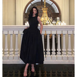 Poshoot Simple A line Scoop Neckline Black Backless Prom Dresses Birthday Outfits Evening Gown SD913