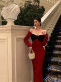 Poshoot Classy French Sheath Long Sleeves Red Prom Dresses Birthday Outfits Evening Gown SD914