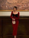 Poshoot Classy French Sheath Long Sleeves Red Prom Dresses Birthday Outfits Evening Gown SD914