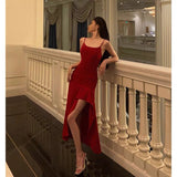 Poshoot Simple High Low Spaghetti Straps Red Prom Dresses Birthday Outfits Evening Gown SD917