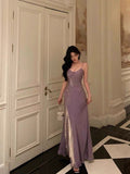 Poshoot Elegant Sheath Spaghetti Straps Lilac Long Satin Prom Dresses Birthday Outfits Evening Gown SD950