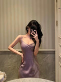 Poshoot Elegant Sheath Spaghetti Straps Lilac Long Satin Prom Dresses Birthday Outfits Evening Gown SD950