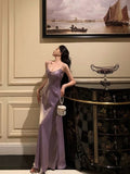 Poshoot Elegant Sheath Spaghetti Straps Lilac Long Satin Prom Dresses Birthday Outfits Evening Gown SD950